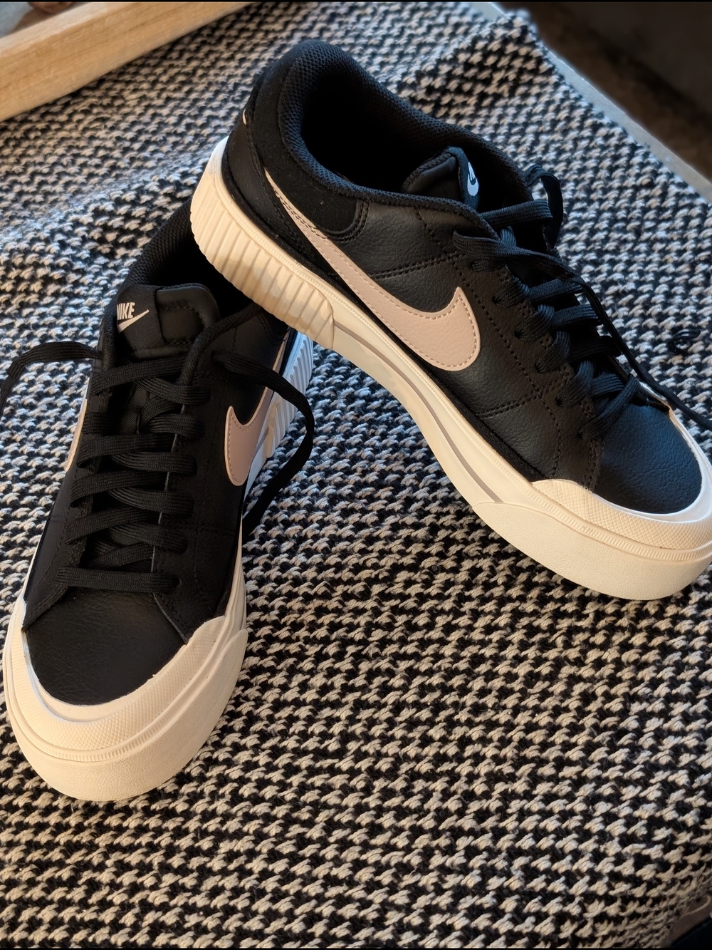 Nike Court Legacy Lift Black Leather Platform Sneakers W/Lavender Swoosh